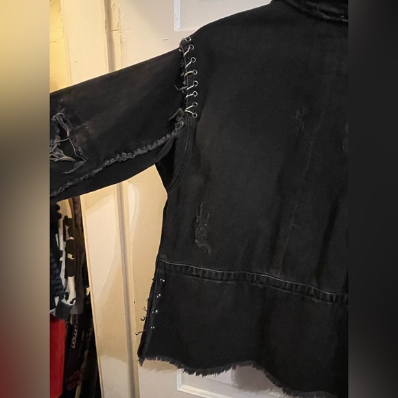 Black Denim Jacket with Metal Fasteners - Picture 4 of 6